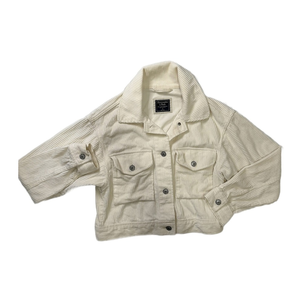 Abercrombie & Fitch Women White Corduroy Cropped Trucker Jacket Size S 144J0194